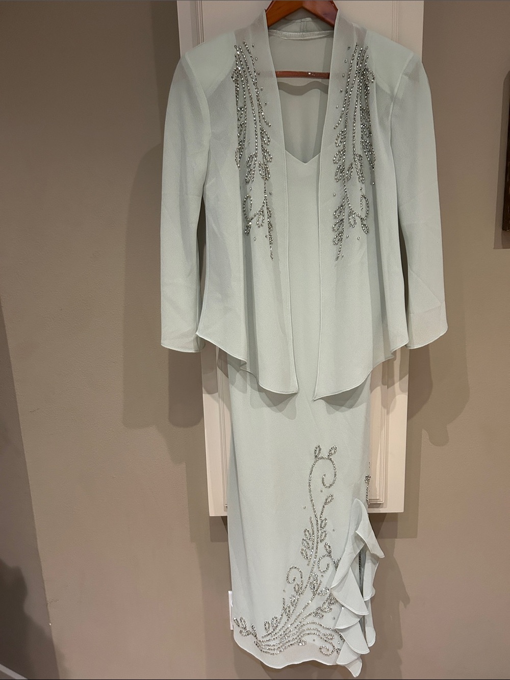 R&M Richards Mint Beaded Two-Piece Evening Dress and Jacket